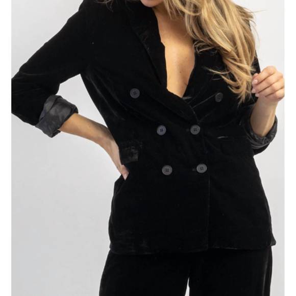 NEW SANS SOUCI elton velvet peak lapel blazer in black - Picture 6 of 8
